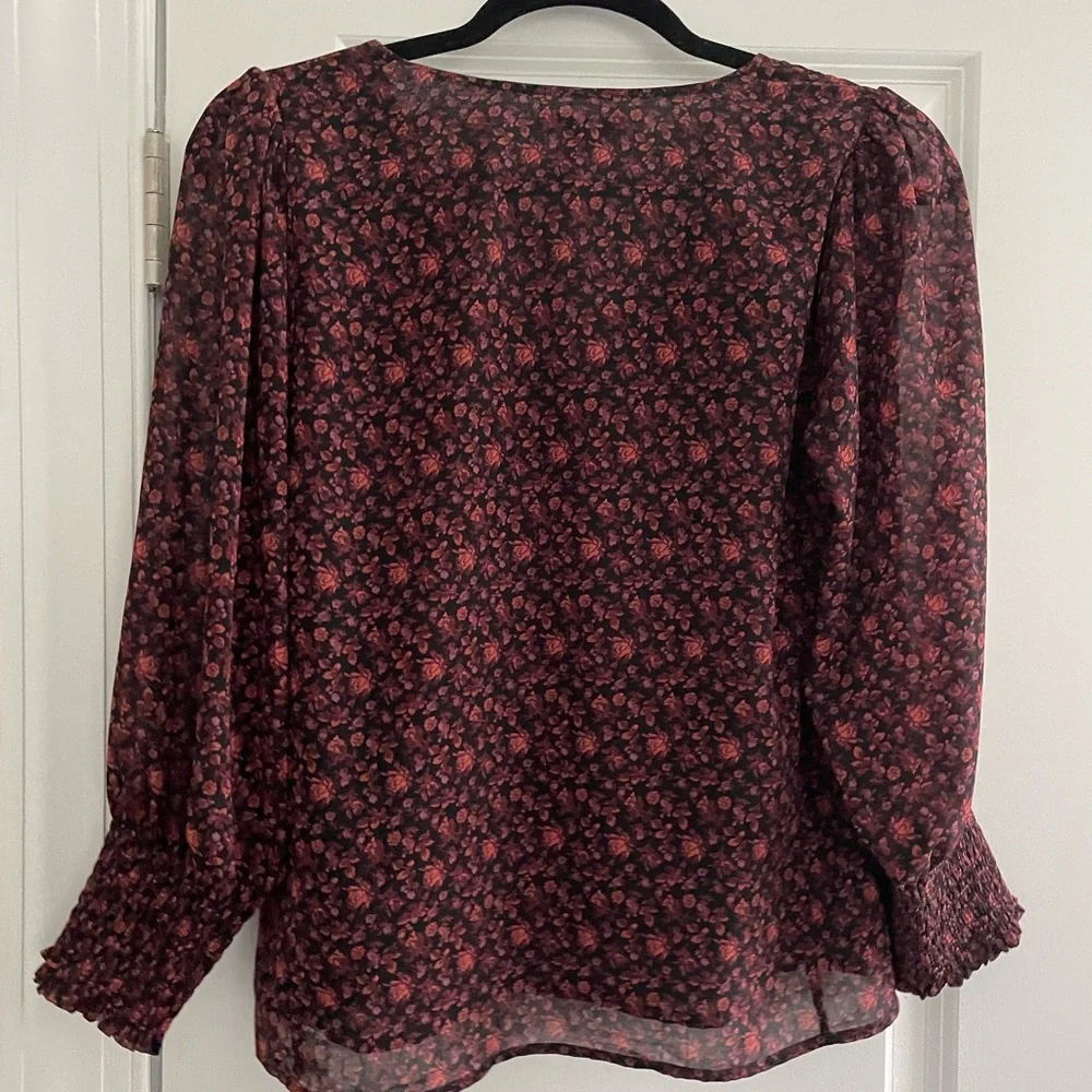 Madewell (Re)sourced Georgette Smocked-Cuff Button-Top in Orchard Floral size 2 - Picture 4 of 6